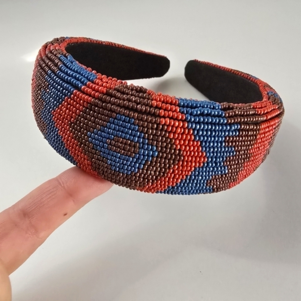NEW Bohemian Seed Beaded Aztec Patterned Headband - Picture 6 of 6